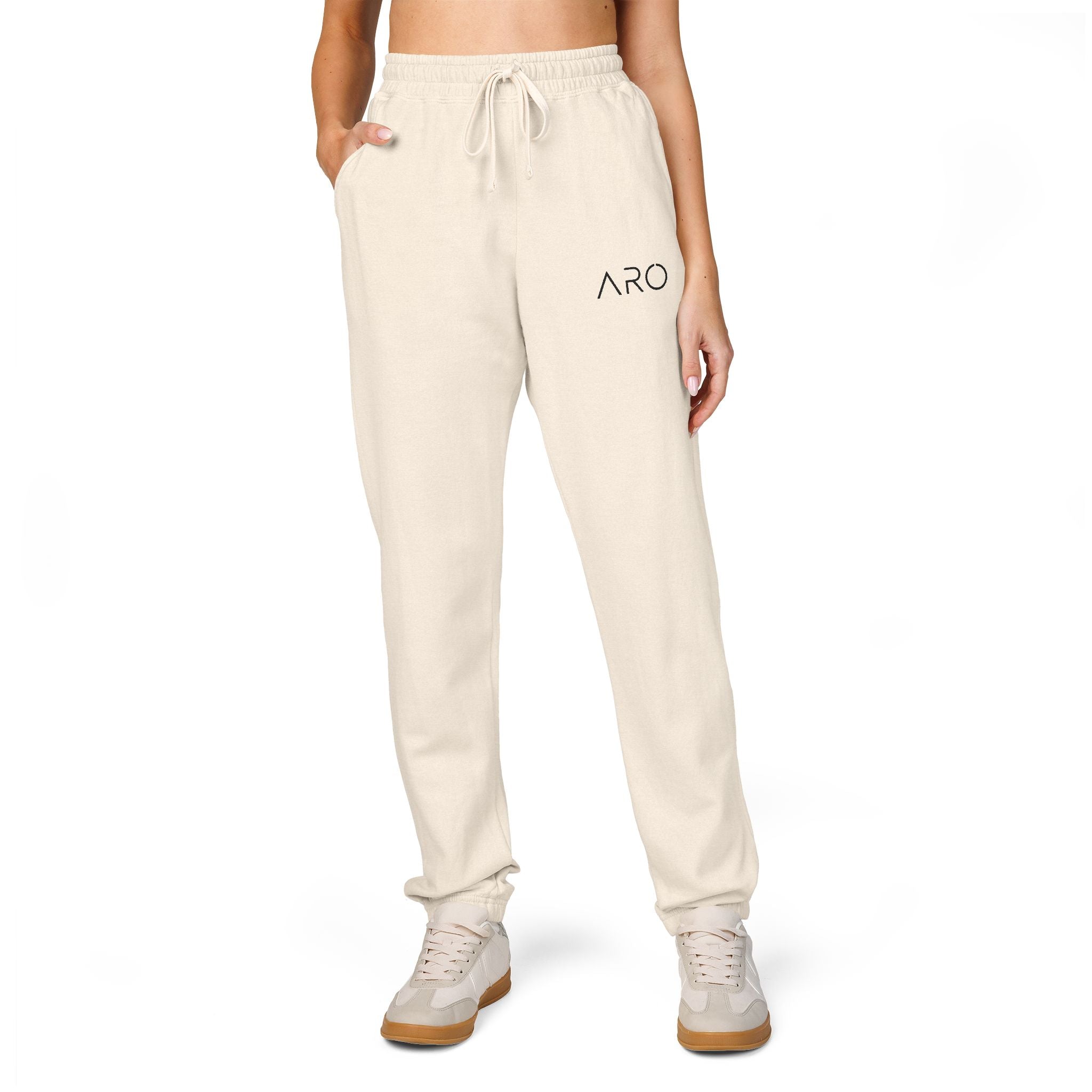 ARO Fleece Sweatpants "ARC" Minimal Embroidered Joggers — Soft Garment-Dyed Lounge Pants