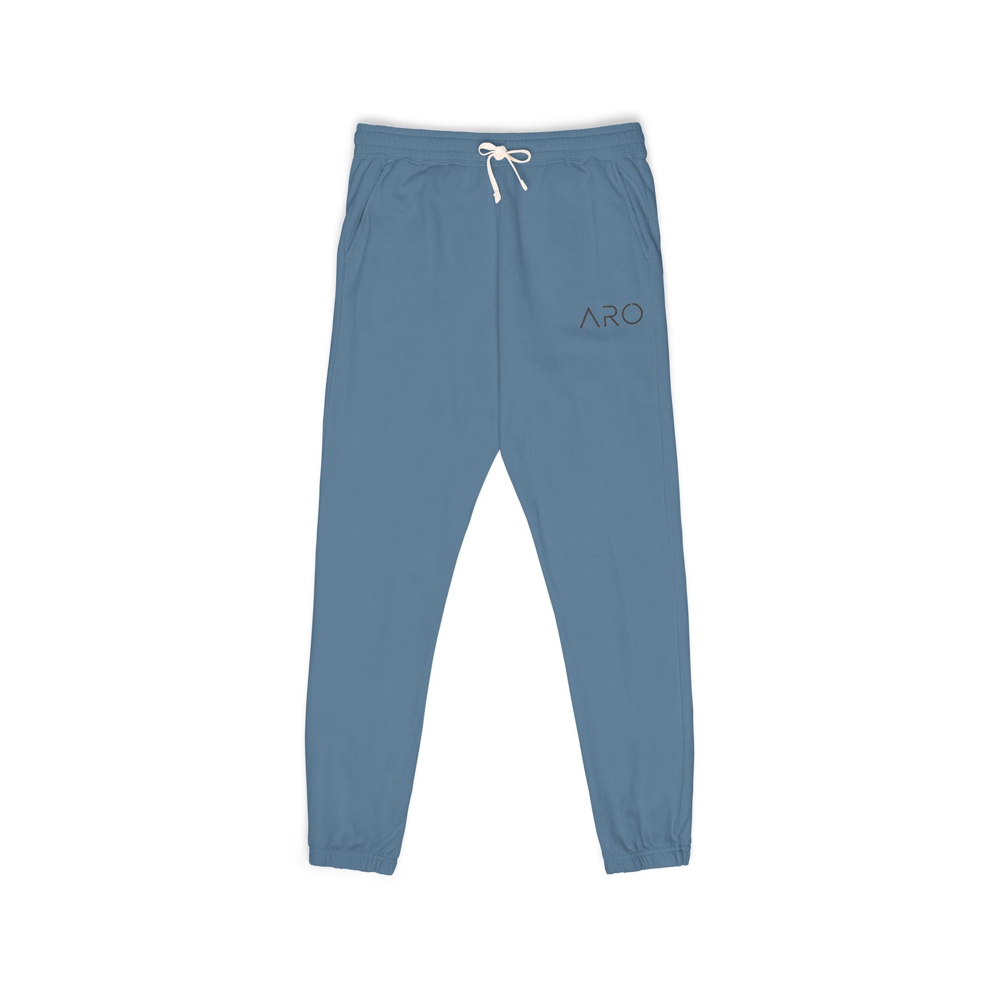 ARO Fleece Sweatpants "ARC" Minimal Embroidered Joggers — Soft Garment-Dyed Lounge Pants