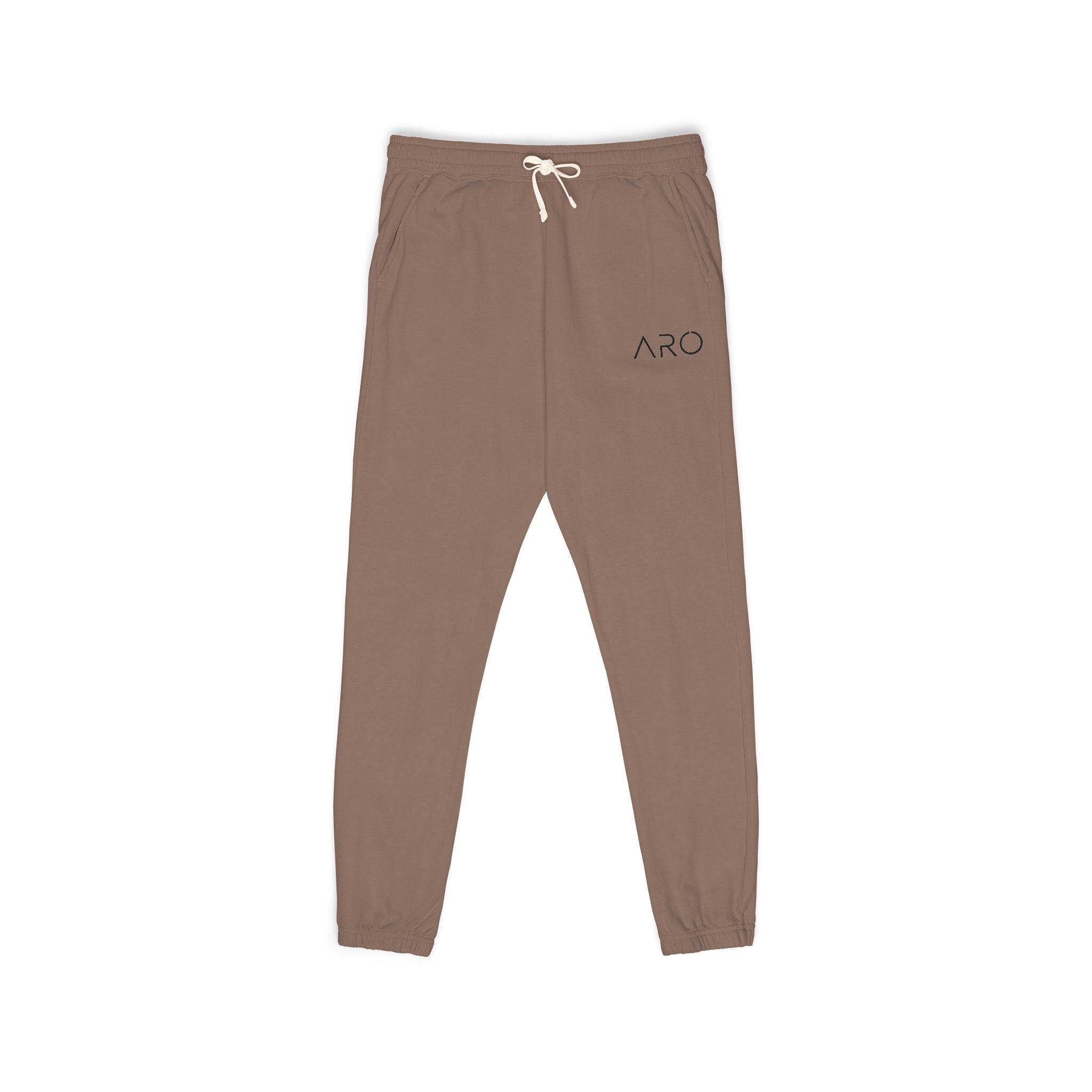 ARO Fleece Sweatpants "ARC" Minimal Embroidered Joggers — Soft Garment-Dyed Lounge Pants