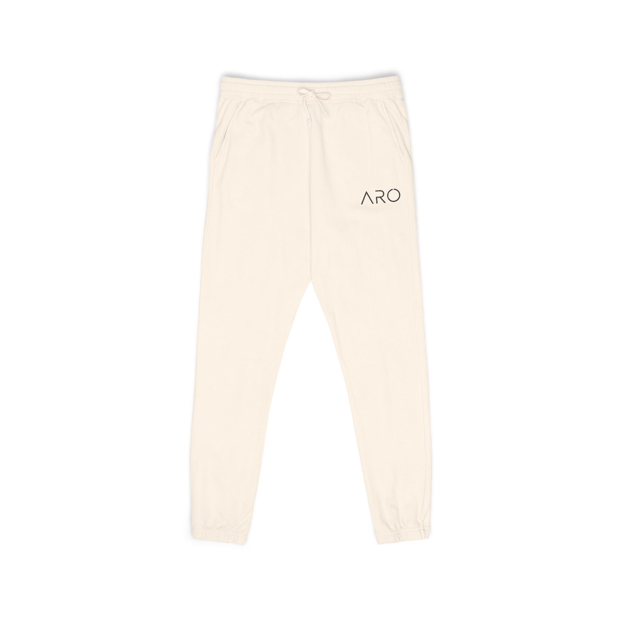 ARO Fleece Sweatpants "ARC" Minimal Embroidered Joggers — Soft Garment-Dyed Lounge Pants